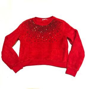 Epic Thread Red Furry Sequin Cropped Sweatshirt Girls Large